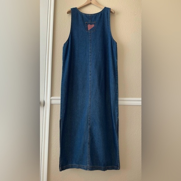 Vintage Haik's Denim Modest Patchwork Hearts Maxi Dress Buckle Straps Sz Large - Picture 4 of 14